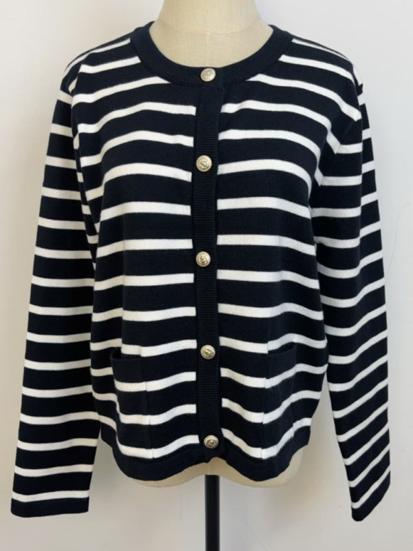 Classic Striped Cardigan Sweater with Golden Buttons Cardigans | Chuzko.com