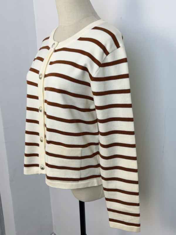 Classic Striped Cardigan Sweater with Golden Buttons Cardigans | Chuzko.com