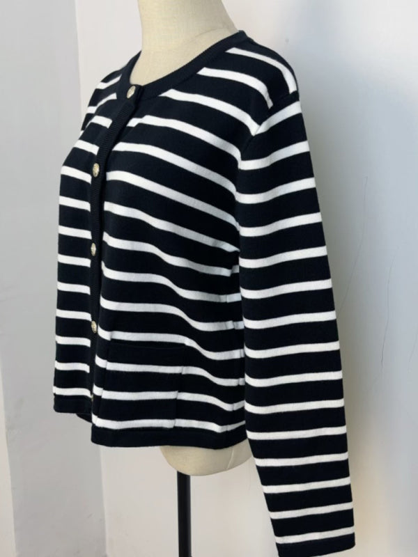 Classic Striped Cardigan Sweater with Golden Buttons Cardigans | Chuzko.com