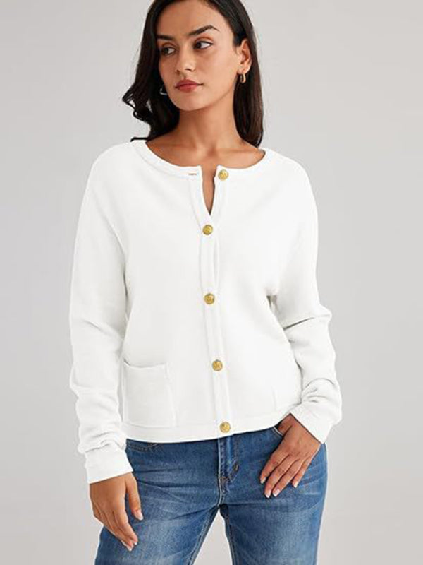 Classic Striped Cardigan Sweater with Golden Buttons Cardigans | Chuzko.com