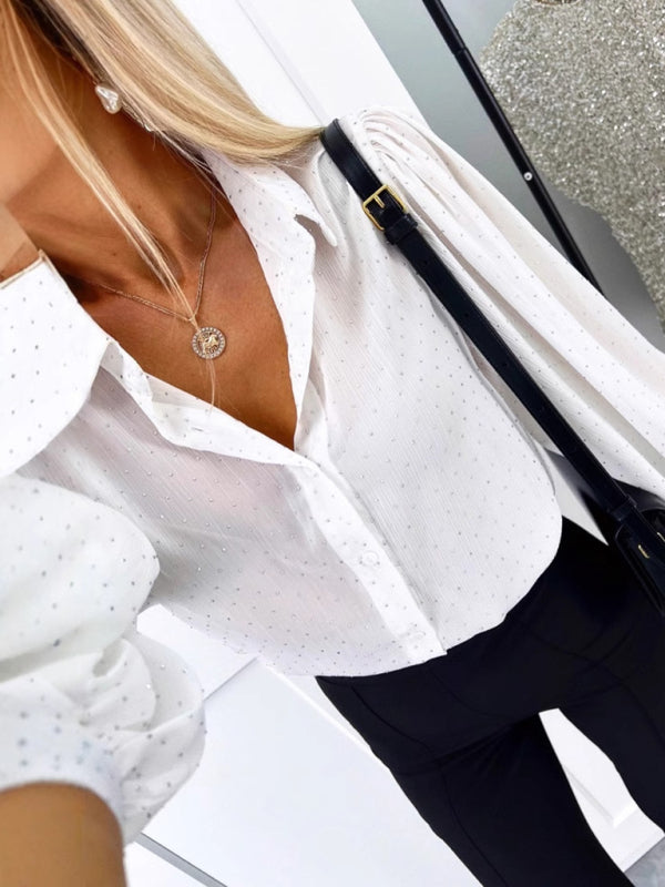 Chic Polka Dot Button-Up Office Blouse	