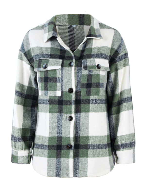 Plaid Wool Drop Shoulder Shirt Jacket Plaid Jackets | Chuzko.com