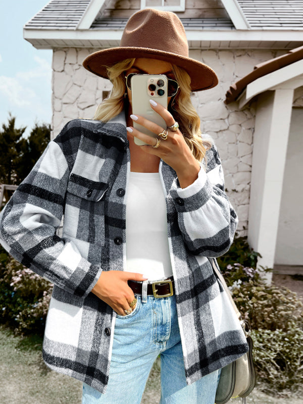 Plaid Wool Drop Shoulder Shirt Jacket Plaid Jackets | Chuzko.com