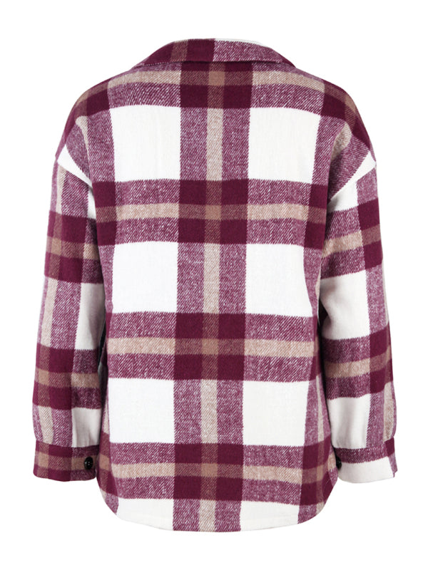 Plaid Wool Drop Shoulder Shirt Jacket Plaid Jackets | Chuzko.com