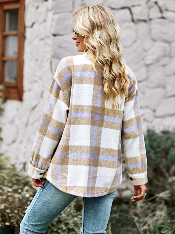 Plaid Wool Drop Shoulder Shirt Jacket Plaid Jackets | Chuzko.com