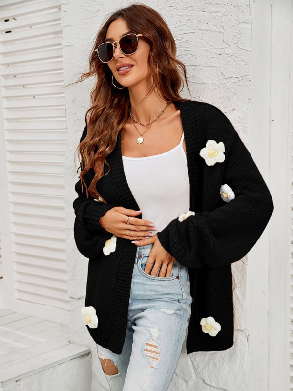 Floral Knitted Sweater Cardigan Cardigans | Chuzko.com