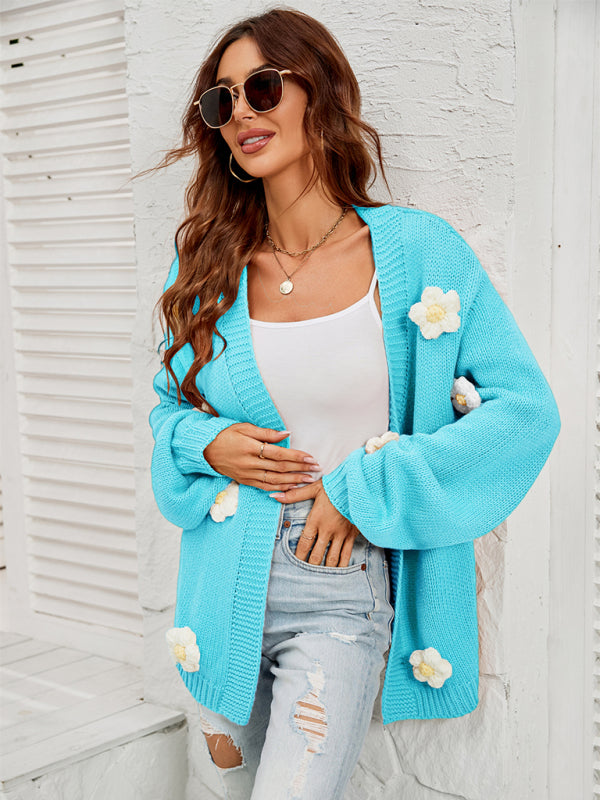 Floral Knitted Sweater Cardigan Cardigans | Chuzko.com