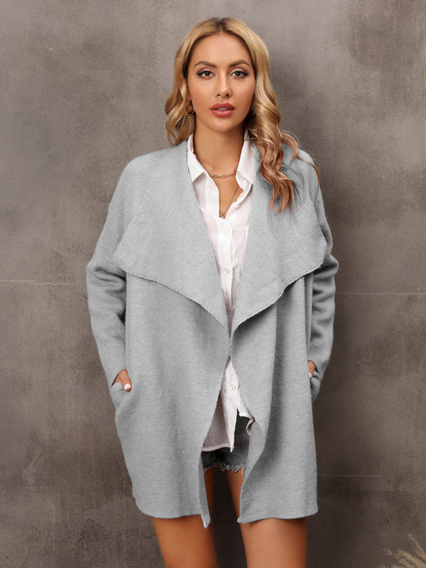 Drape Knitted Waterfall Collar Drop Shoulder Cardigan Cardigans | Chuzko.com