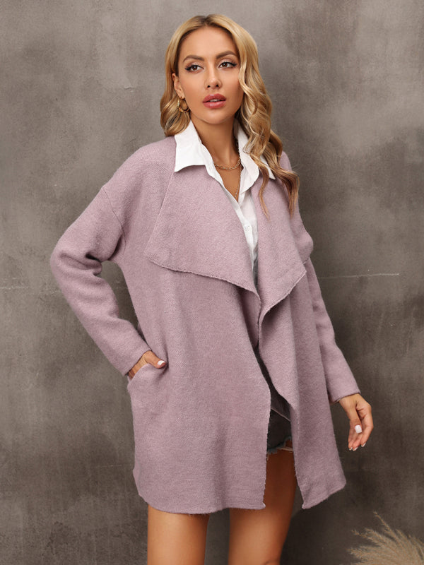 Drape Knitted Waterfall Collar Drop Shoulder Cardigan Cardigans | Chuzko.com