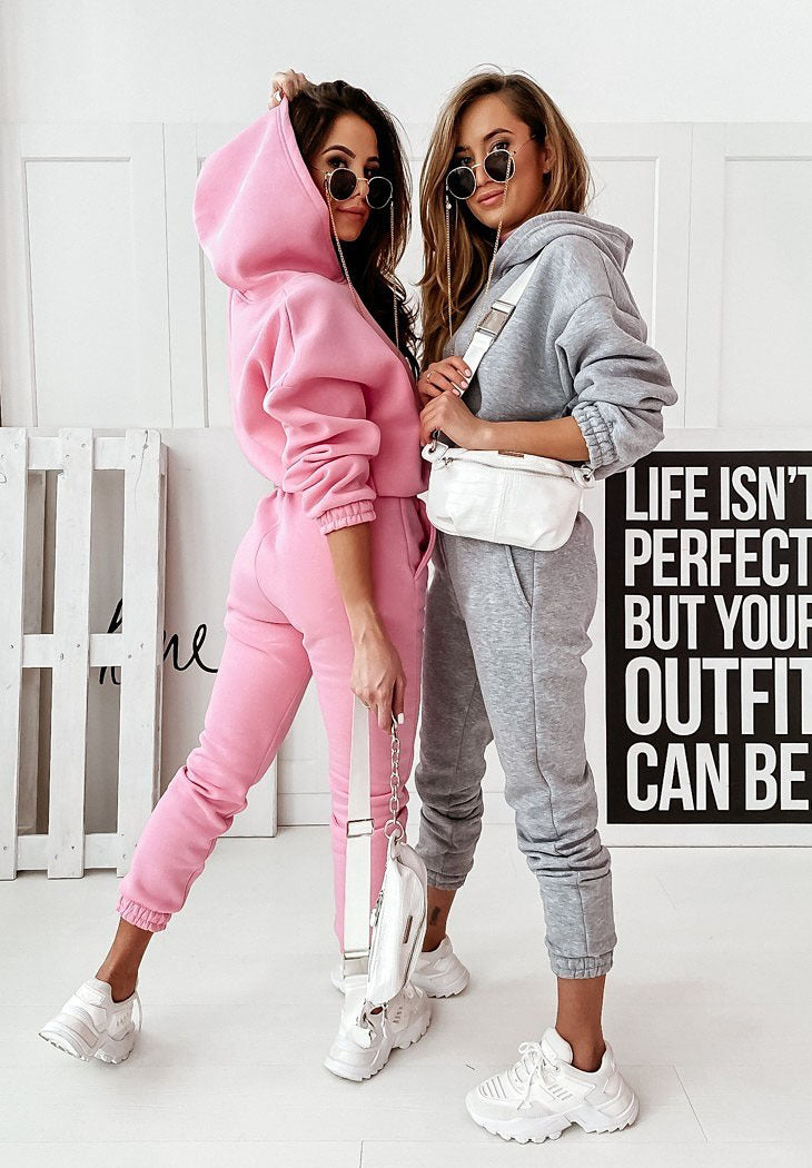 Jogging Set Sweatpants and Crop Hoodie Tracksuit Set | Chuzko.com