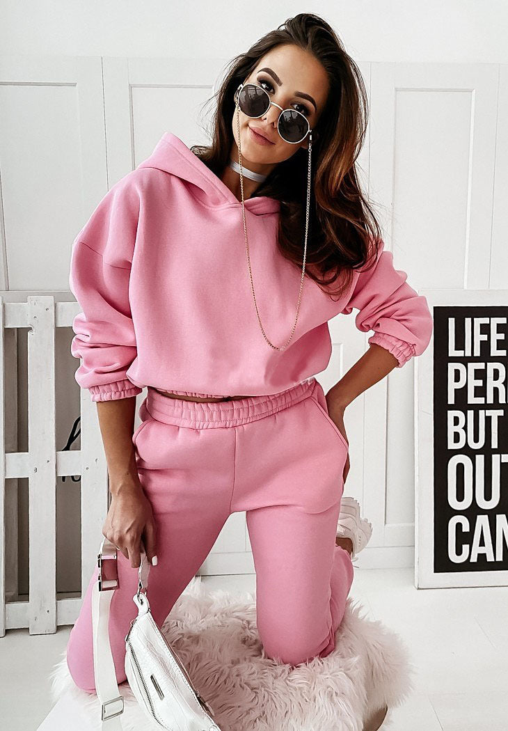 Jogging Set Sweatpants and Crop Hoodie Tracksuit Set | Chuzko.com