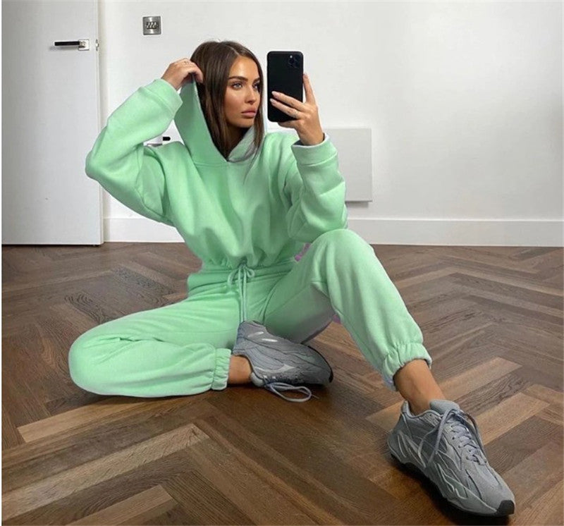 Sporty Tracksuit Pants and Crop Sweatshirt Hoodie Sporty Pants | Chuzko.com