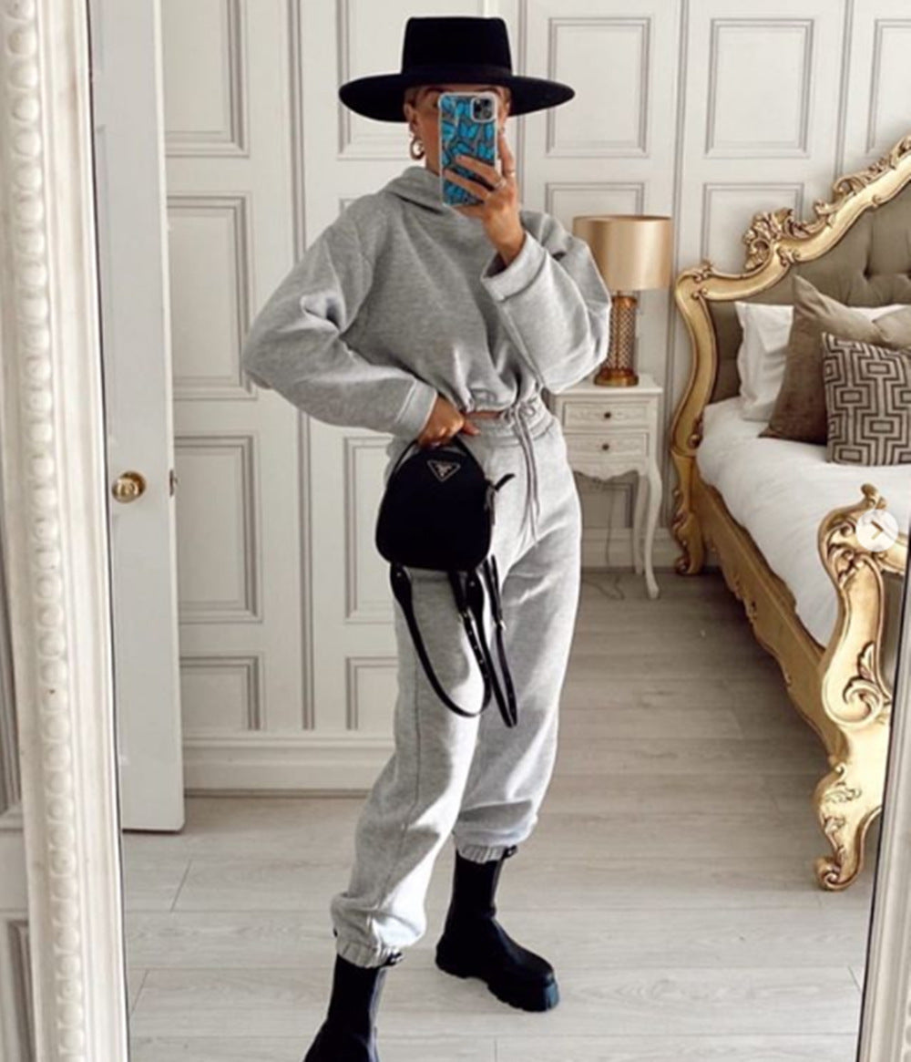 Sporty Tracksuit Pants and Crop Sweatshirt Hoodie Sporty Pants | Chuzko.com