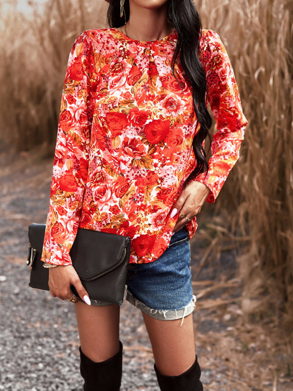 Floral Puff Long Sleeve Blouse	