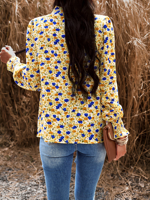 Floral High Ruffe Neck Long Sleeve Blouse Floral blouses | Chuzko.com