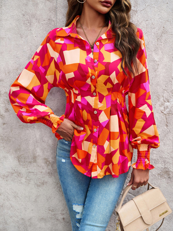 Colorful Print Button-down Long Sleeve Shirt Blouse	