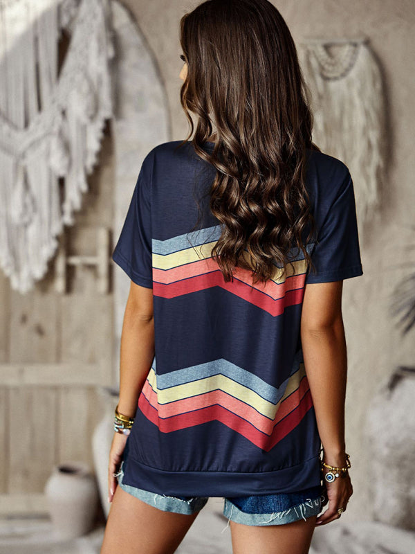 Rainbow Stripe Print Short Sleeve T-Shirt T-shirts | Chuzko.com