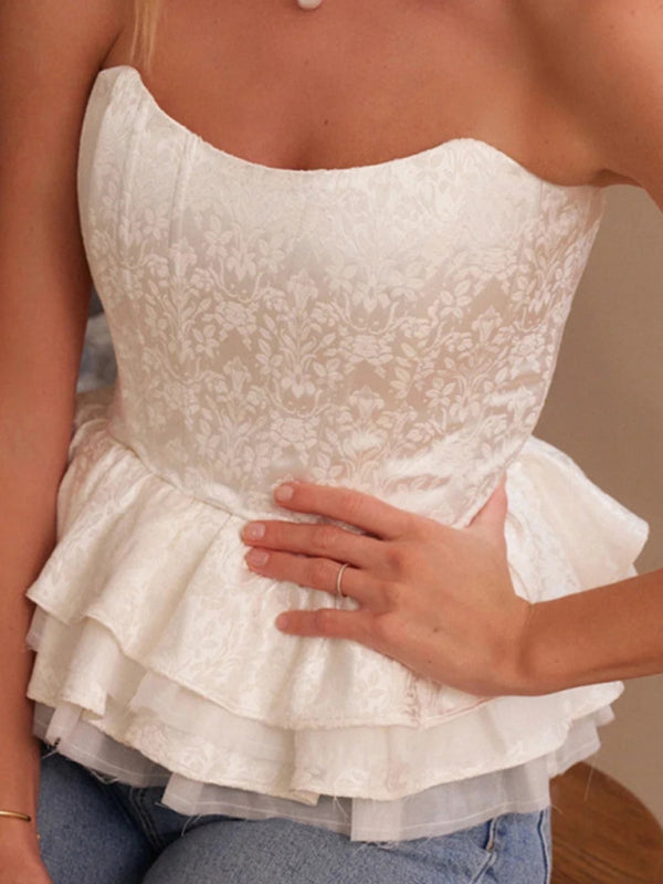Floral Corset Lace-Up Back Strapless Tube Top	