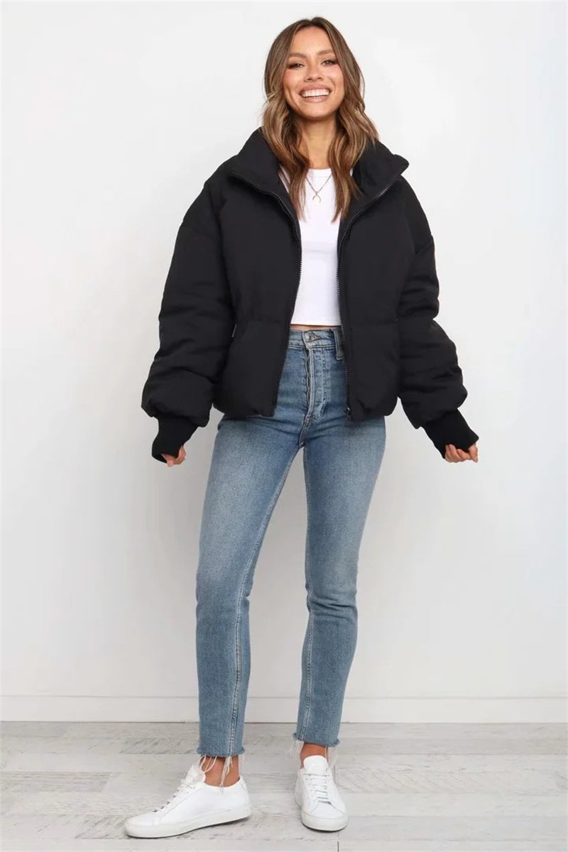 Solid Zip-Up Puffer Jacket Puffer Jacket | Chuzko.com