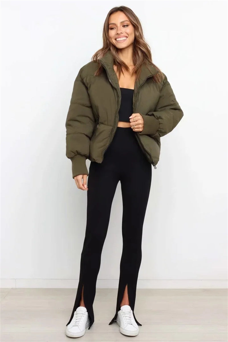 Solid Zip-Up Puffer Jacket Puffer Jacket | Chuzko.com