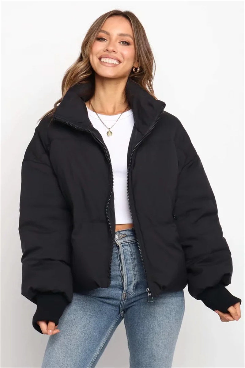 Solid Zip-Up Puffer Jacket Puffer Jacket | Chuzko.com