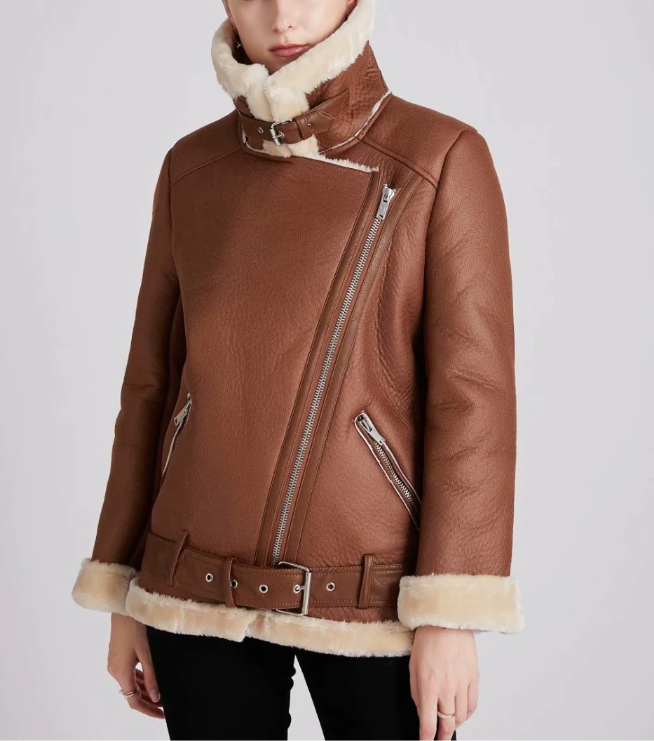 Faux Sheep Leather Fur Winter Flight Jacket Aviator Jackets | Chuzko.com