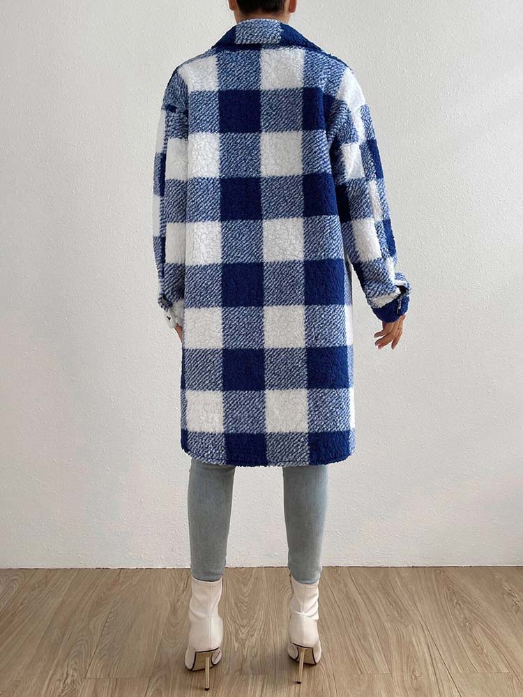 Faux Fur Plaid Longline Coat Jacket Plaid Plush Jackets | Chuzko.com