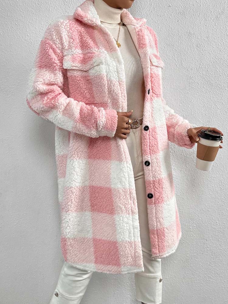 Faux Fur Plaid Longline Coat Jacket Plaid Plush Jackets | Chuzko.com