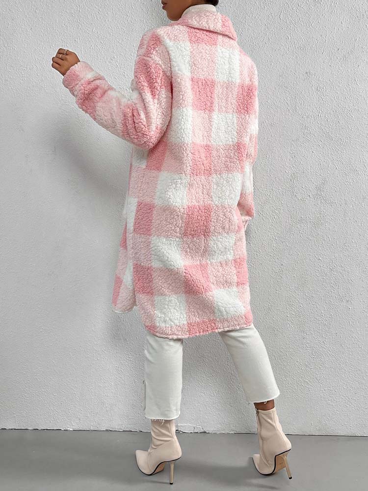 Faux Fur Plaid Longline Coat Jacket Plaid Plush Jackets | Chuzko.com