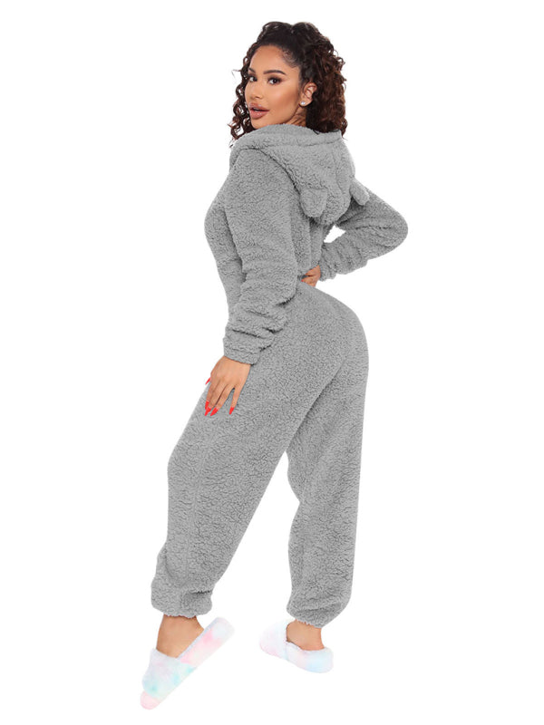 Faux Fur Loungewear Hooded Bear Suit Coveralls Loungewear | Chuzko.com