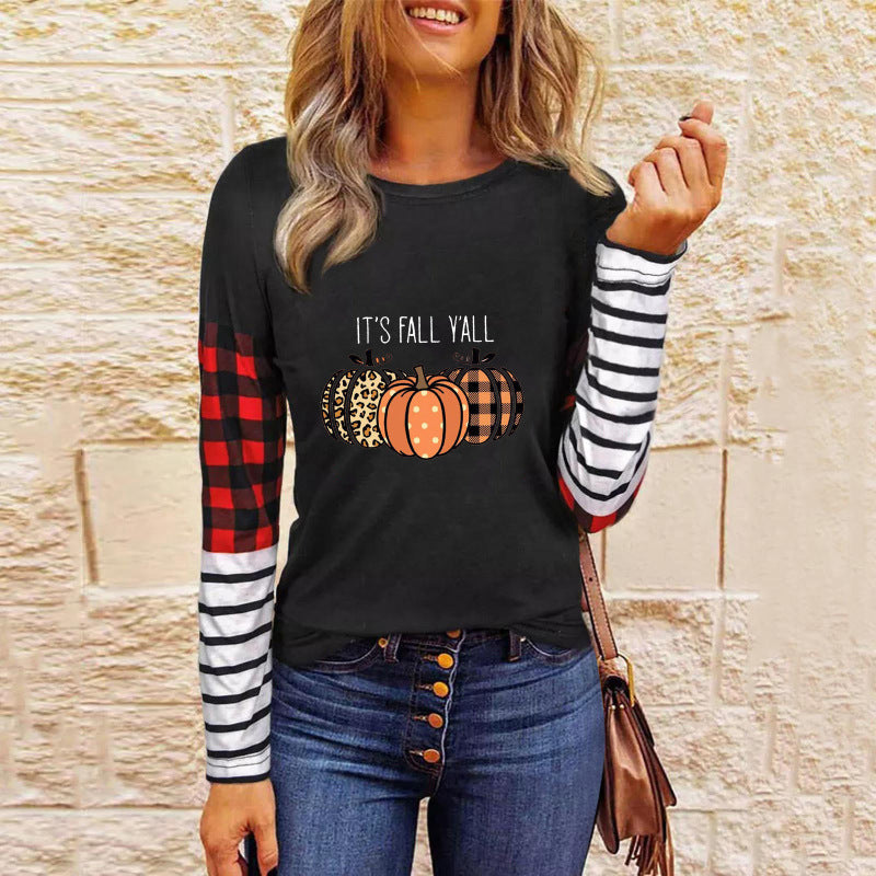 Halloween Spooky Pumpkin Print Long Sleeve T-Shirt T-shirts | Chuzko.com