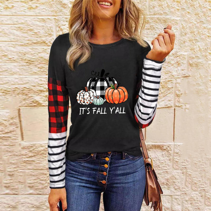 Halloween Spooky Pumpkin Print Long Sleeve T-Shirt T-shirts | Chuzko.com