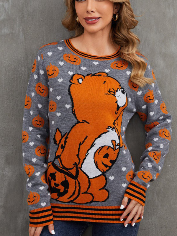 Women’s Halloween Knitted Bears Pumpkins Ugly Sweater	