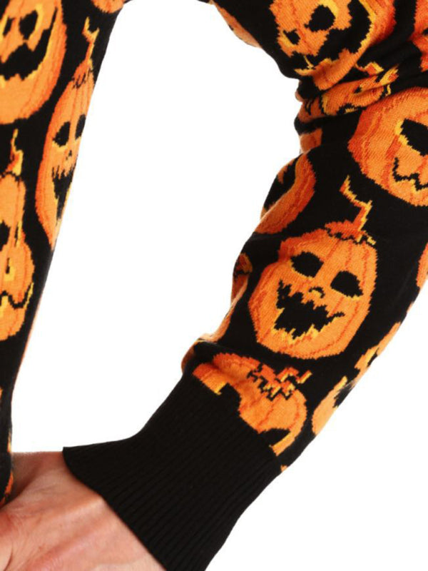 Spooky Halloween Ghost Face Pumpkins Knit Sweater Sweaters | Chuzko.com