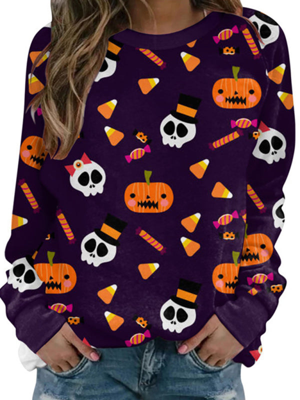 Spooky Halloween Black Cat Face Pumpkin Sweatshirt Sweatshirts | Chuzko.com