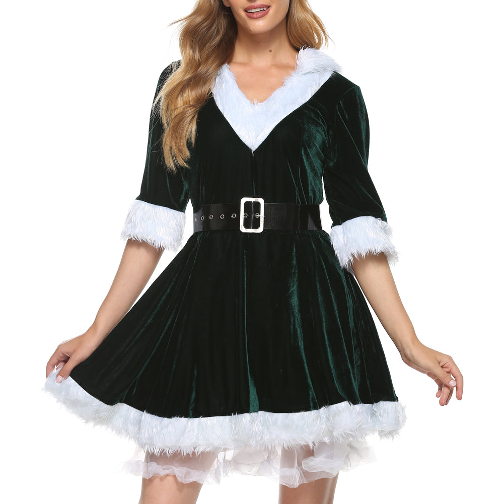 Santa Claus Xmas Velvet Hooded Belted Mini Dress Santa Claus Mini | Chuzko.com