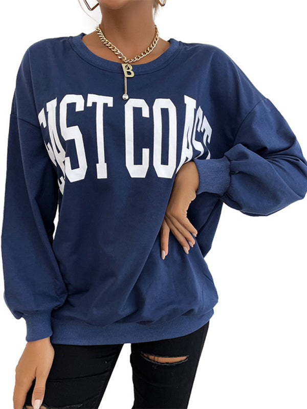 Cotton Oversized ‘Weast Coast’ Drop Shoulder Pullover Sweatshirt | Chuzko.com