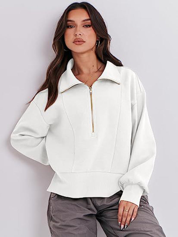 Solid Half Zip-Up Collar Neck Sweatshirt	