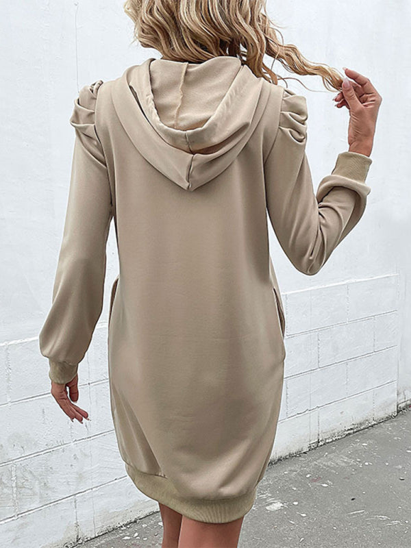 Solid Puff Long Sleeve Hoodie Dress Hoodie Dresses | Chuzko.com