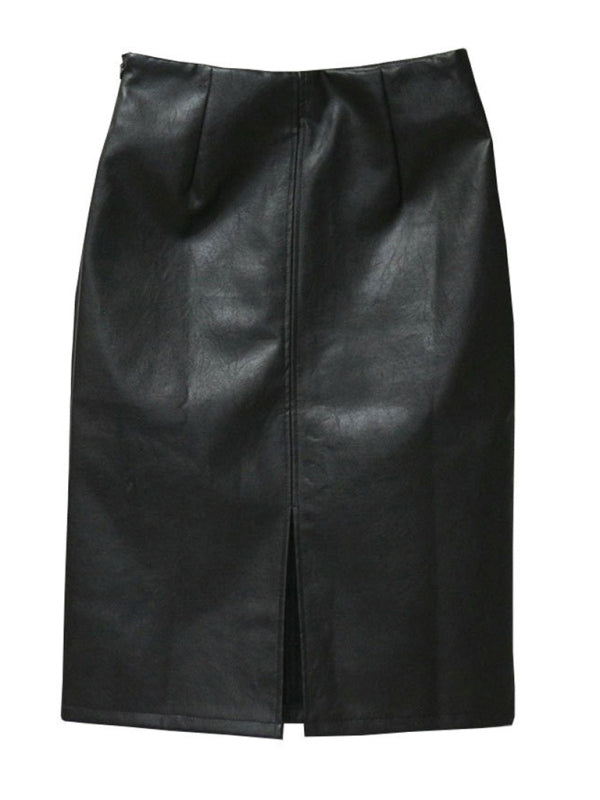 Faux Leather Fitted Midi Skirt Pencil Skirt | Chuzko.com