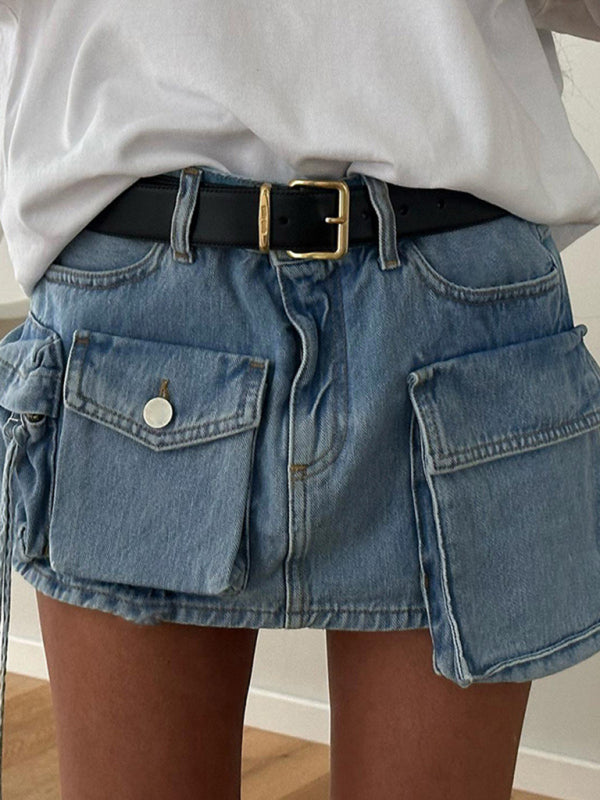 Y2K Denim Jean Cargo Mini Skirt	