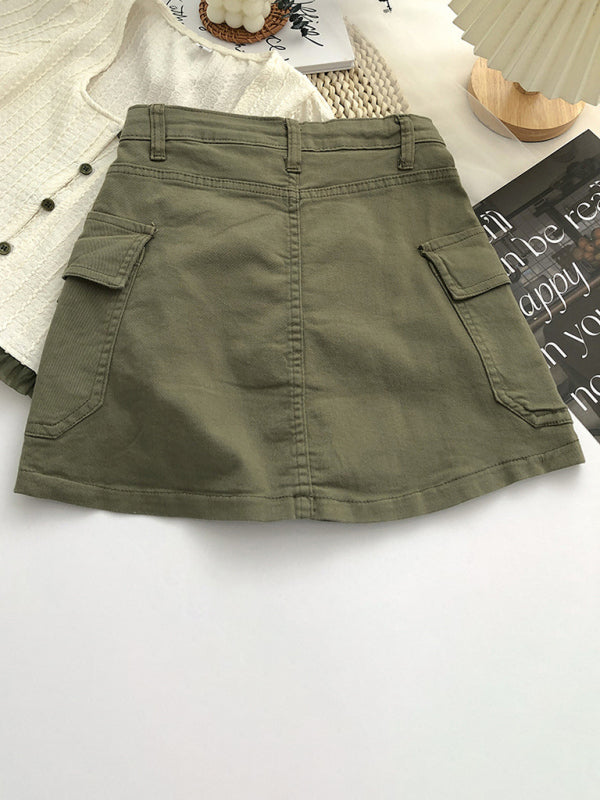 Trendy Y2K Denim Cargo Pocket Mini Skirt Cargo Skirts | Chuzko.com