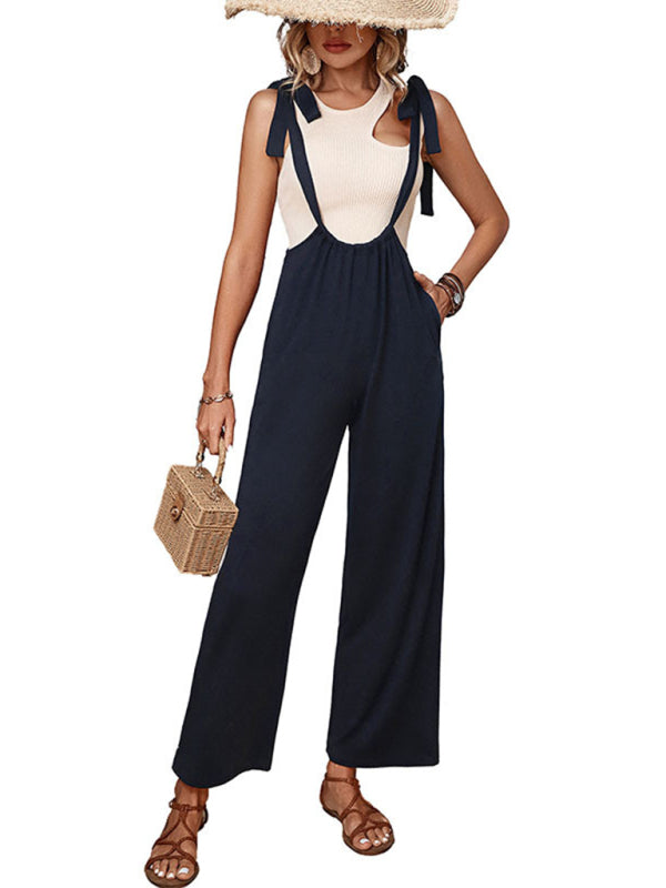 Women’s Bib Pants Wide-leg Tie-Shoulders Overalls Overalls | Chuzko.com