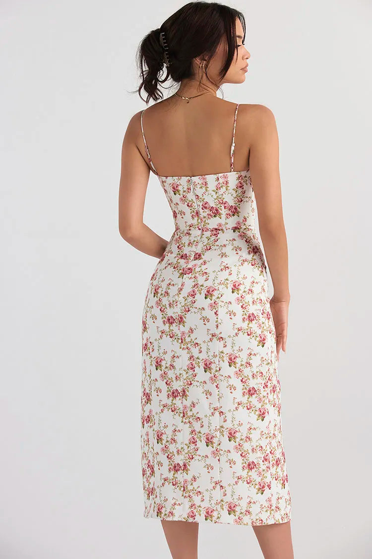 Floral Split Thigh Bodycon Bustier Cami Midi Dress Cami Midi | Chuzko.com