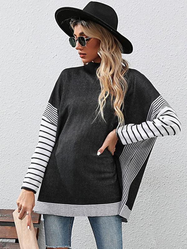 Autumn-Winter Color Block Oversized High Neck Sweater	