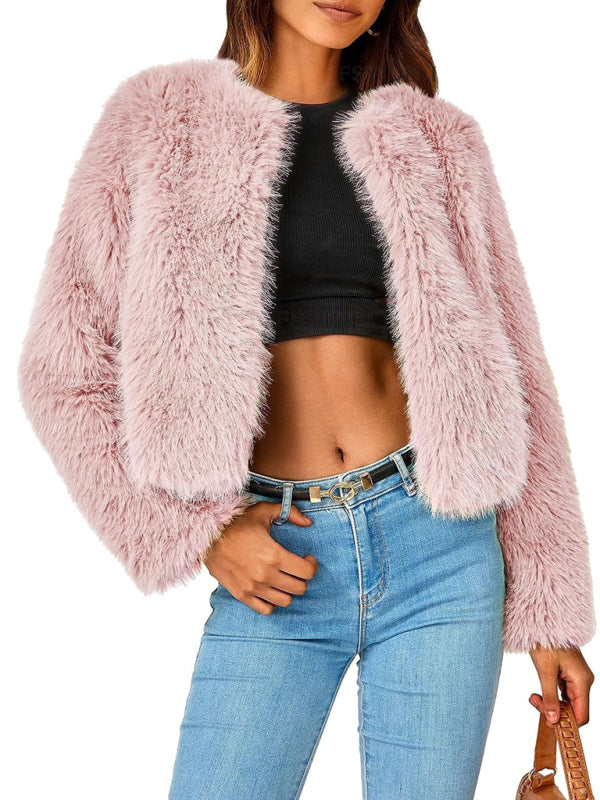 Fluffy Faux-fur Winter Open Front Fuzzy Jacket Fluffy Jackets | Chuzko.com