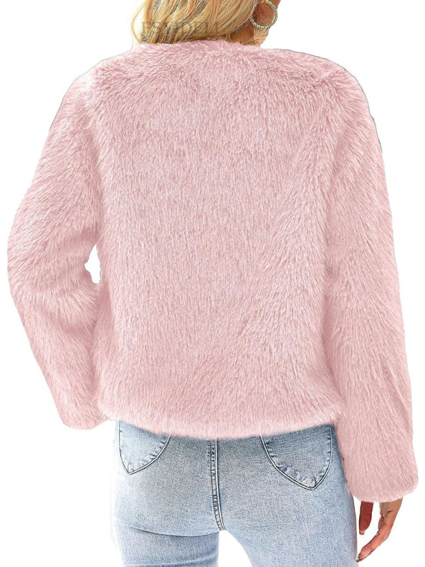 Fluffy Faux-fur Winter Open Front Fuzzy Jacket Fluffy Jackets | Chuzko.com