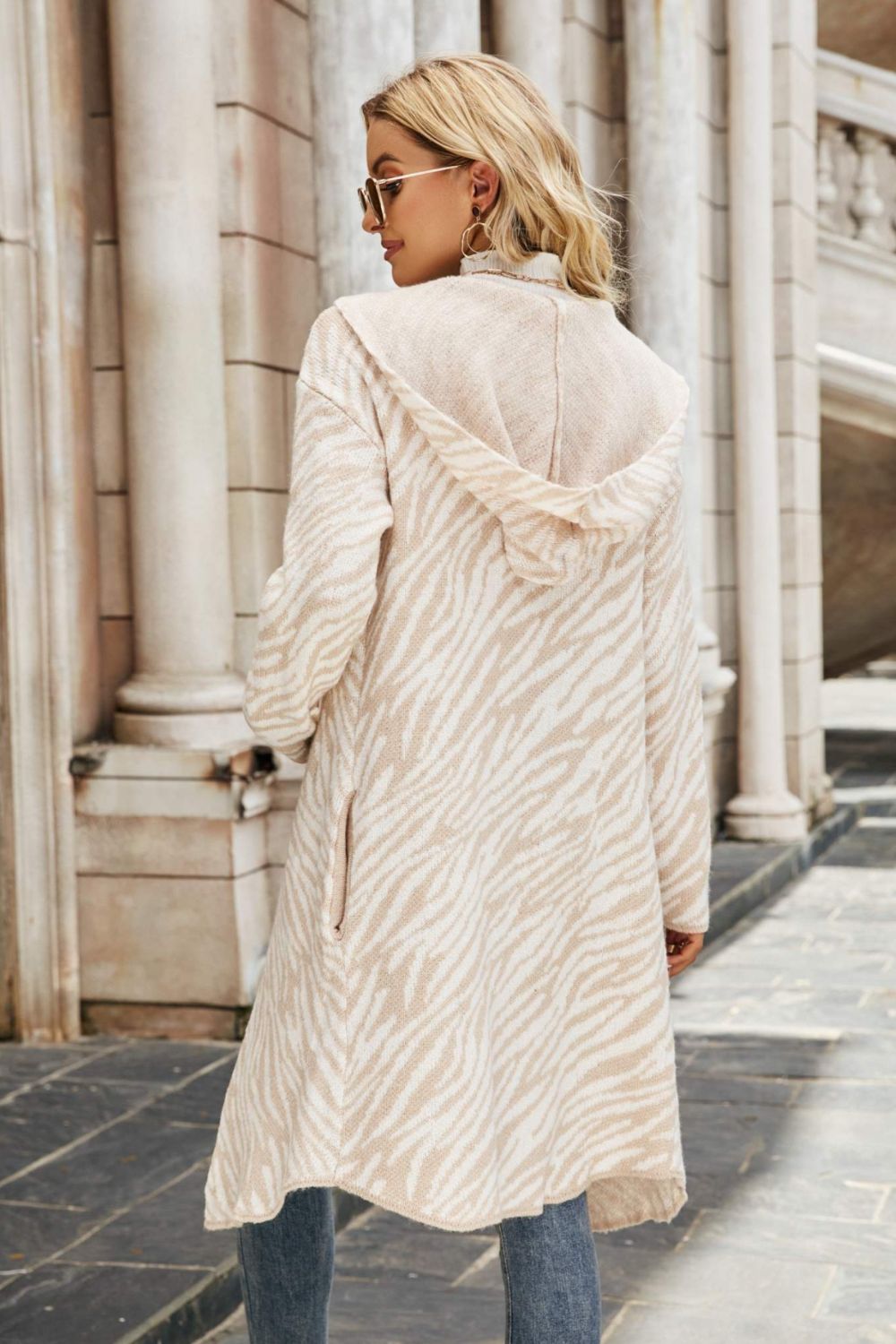 Winter Knit Pastel Zebra Shawl Hooded Coat - Duster Cardigan | Chuzko.com