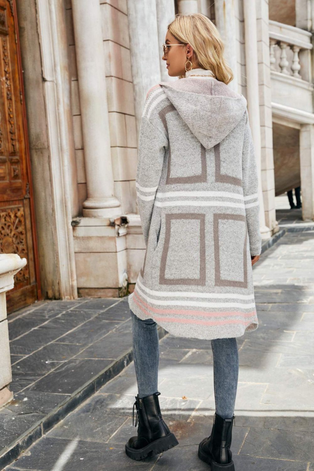 Winter Knit Pastel Zebra Shawl Hooded Coat - Duster Cardigan | Chuzko.com