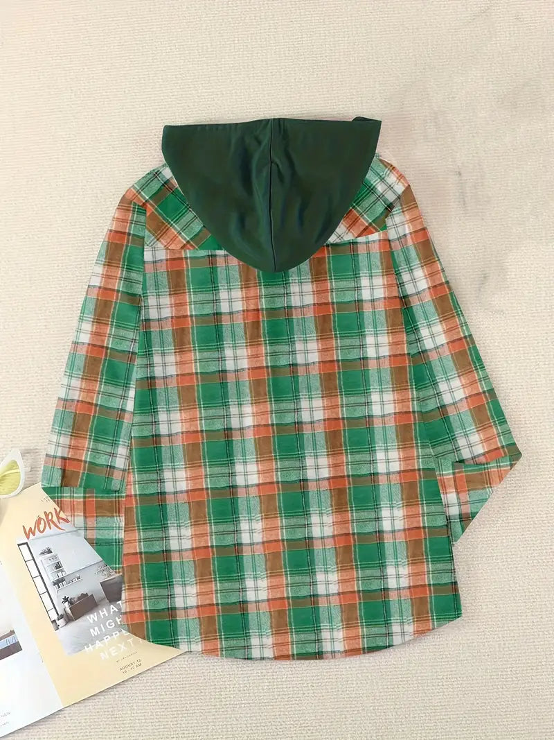 Plaid Cotton Hooded Shirt - Hoodie Sweatshirt Sweatshirts | Chuzko.com